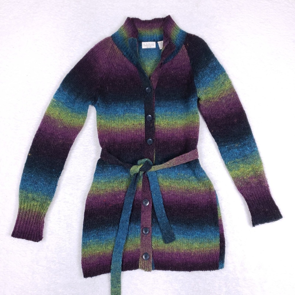 Maria Gabrielle Belted‎ Cardigan Sweater S Multicolor Ombre Cottagecore Knitwear
